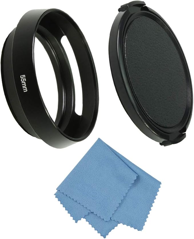 SIOTI 55mm Lens Hood, Oxidation Matte Anti Reflective Treatment, Aluminum Alloy, with 1 * 62mm Lens Cap, Compatible with Sony/Canon/Nikon/Fuji etc >40mm Camera Lens