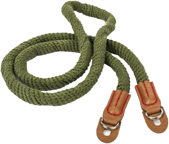 MINI GAGA Vintage Handmade Cotton Leather Camera Neck Strap for Leica Nikon Fuji Pentax Canon Panasonic Sony Long Army Green
