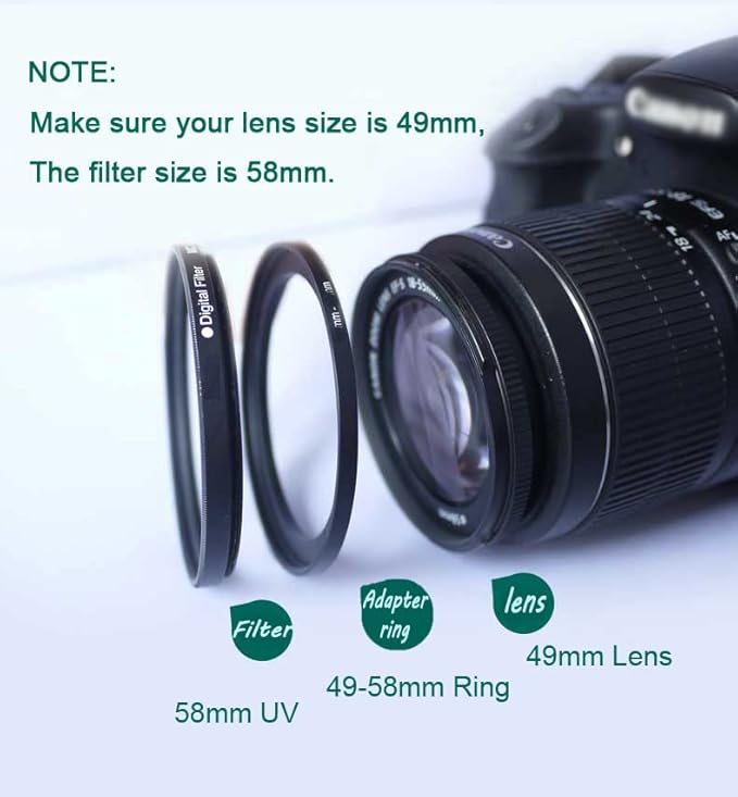 49mm-58mm Step Up Ring [49mm Lens to 58mm Filter], FANZR Camera Lens Filter Adapter Ring Lens, Premium Aluminum (2 Pack)