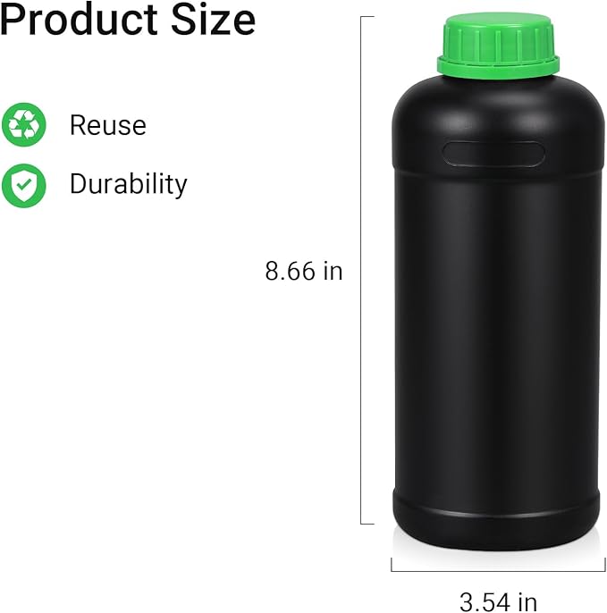 ASEVAT 33.8oz/1000ml HDPE Darkroom Chemical Storage Bottles Photographic Plastic Containers with lids Empty Liquid Container for Film Photo Developing Processing Equipment, Laboratories (3pcs)