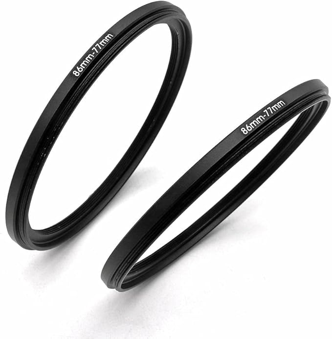 86-77mm Metal Step-Down Adapter Ring, 86mm Lens to 77mm Filter Size Accessories, 2 Pieces Black Lens Filter Adapter Ring with Lens Cleaning Cloth, LingoFoto
