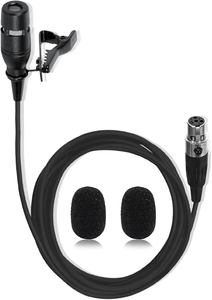 Black Lapel Lavalier Microphone Unidirectional Condenser Super Cardioid Mic Compatible with Shure Wireless Bodypack Transmitter System with Mini XLR 4 Pin TA4F Plug