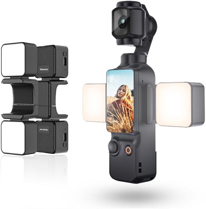 Magnetic Selfie Light for DJI Osmo Pocket 3 Light Creator Combo, Rechargeable Mini LED Video Fill Light, 3 Color Modes/Brightness Adjustable for Pocket 3 Selfie Vlog Recording, Makeup, TikTok (2 Set)