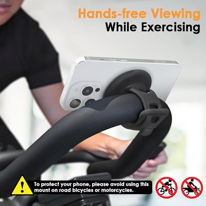Phone Mount for Magsafe for Gym Fitness, Bike Phone Holder with Adjustable Silicone Strap Magnetic Bicycle Phone Mount for Gym Equipment, Stroller, Shopping Cart, Exercise Bikes, Golf Push Cart(black)