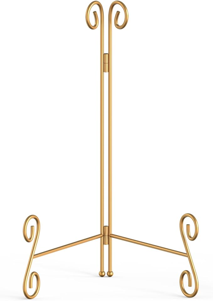 Gold Plate Stand, 12 Inch Decorative Holder for Displaying Platters, Heavy-Duty Metal Easel Stand for Picture, Photo Frame, Books and Round Objects