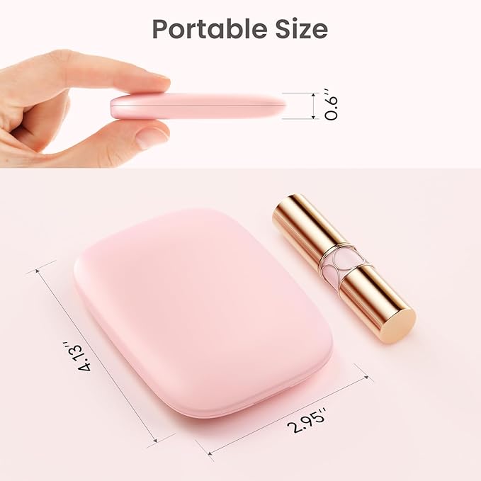 Compact Mirror with Light, 1X/3X Magnification LED Travel Pocket Makeup Mirror with 3 Color Modes, Rechargeable and Dimmable, Portable Lighted Mirror for Women – Pink