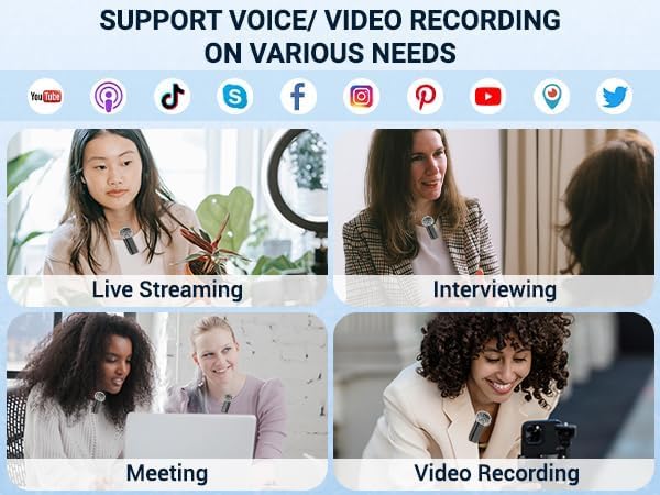 2 Pack Wireless Microphones for iPhone Android - Clip on Mini Microphone for Video Recording Lapel Microphone for Streaming, Podcast, YouTube Tiktok Content Creator
