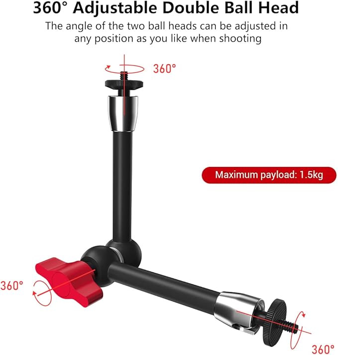 11 Inch Adjustable Articulating Friction Magic Arm & Super Clamp Set Compatible with Field Monitor, Video Light, Fill Light