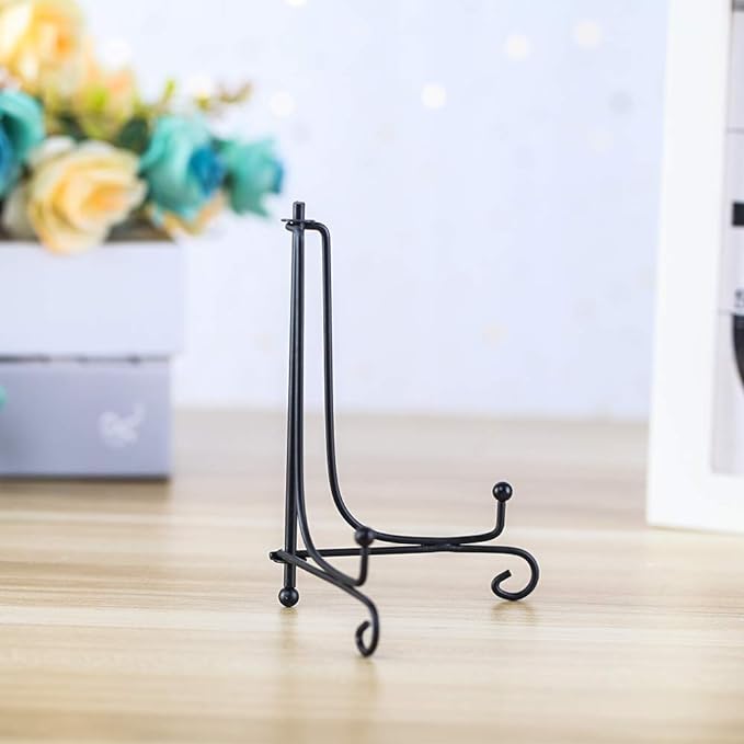 (2 pack)Iron Display Stand, Black Iron Easel Plate Display Photo Holder Stand, Displays Picture Frames, Cookbooks, Decorative Plates, Tablets and Art 5 Inch