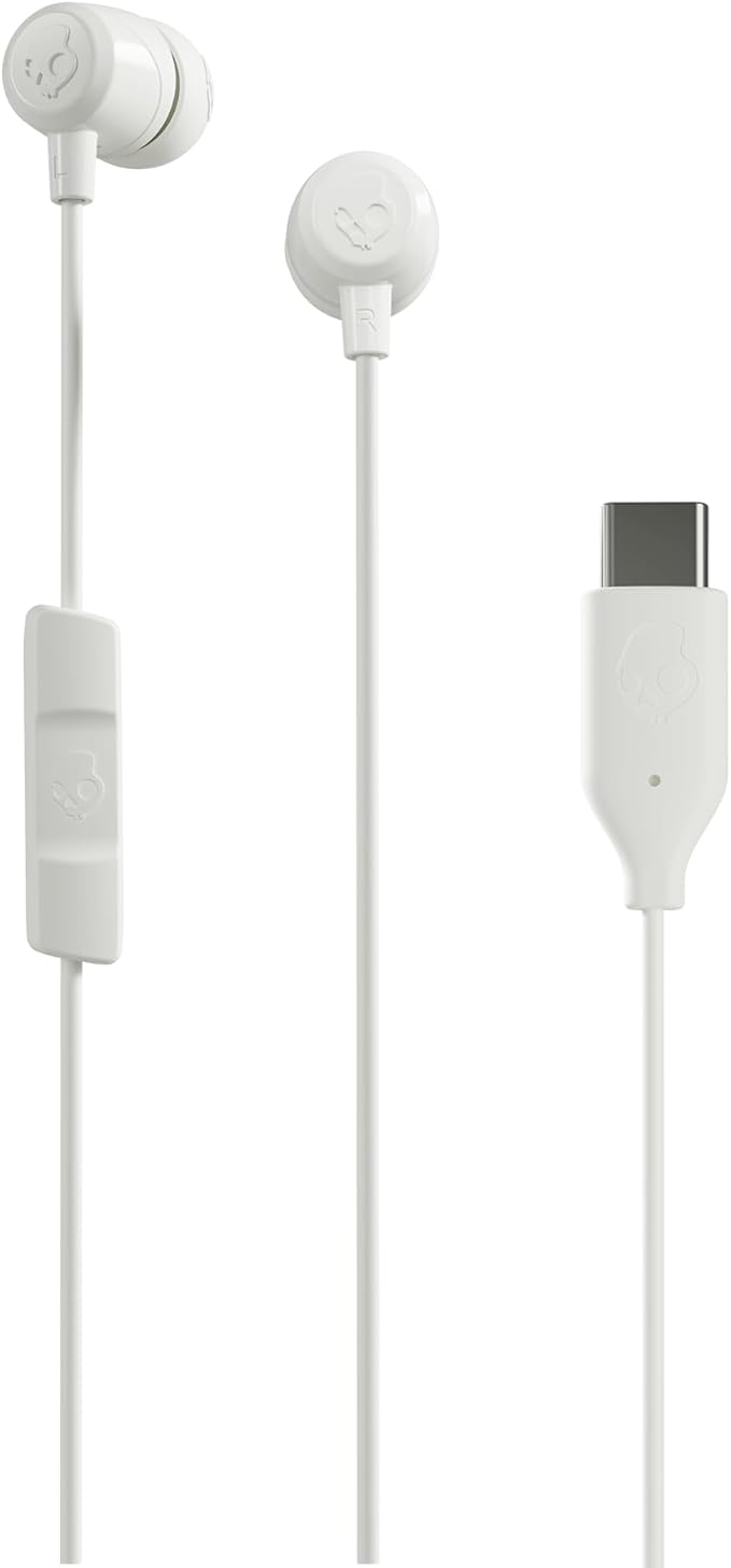 Skullcandy Jib USB-C Wired Earbuds with Noise Isolating Fit, in-Line Microphone Call and Track Control for iPhone Android, Ear Gel Sizes Included for Custom Fit - Bone