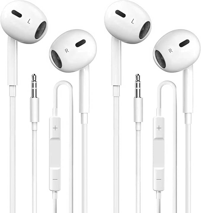 Wired Earbuds 2 Pack, in-Ear Headphones HiFi Stereo Earbuds, Wired Earphones with Microphone Volume Control Compatible with Laptop/MP3/iPhone/ipad/Android/Computer and Other 3.5mm Jack Devices