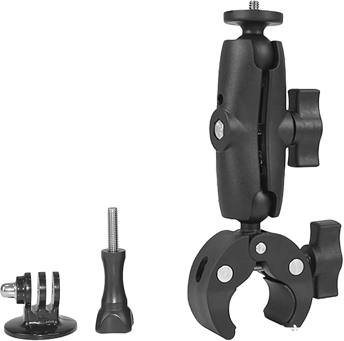 Handlebar Clamp Motorbike Mount for Insta360 ACE Pro One X4 X3, X2, X, One R, RS, GO 2, GoPro Hero, with Double Ball Head Super Clamp Mount Adapter Accessories
