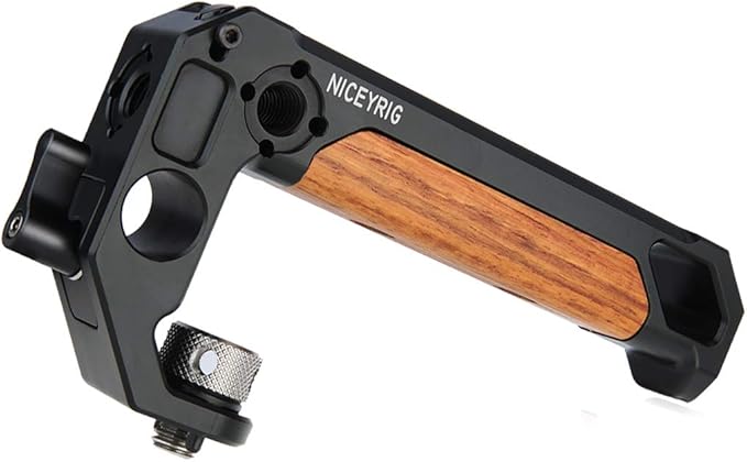 NICEYRIG Top Handle for ARRI 3/8 '' Thread with 15mm Rod Clamp, DSLR Camera Wooden Grip for Cage Rig - 348