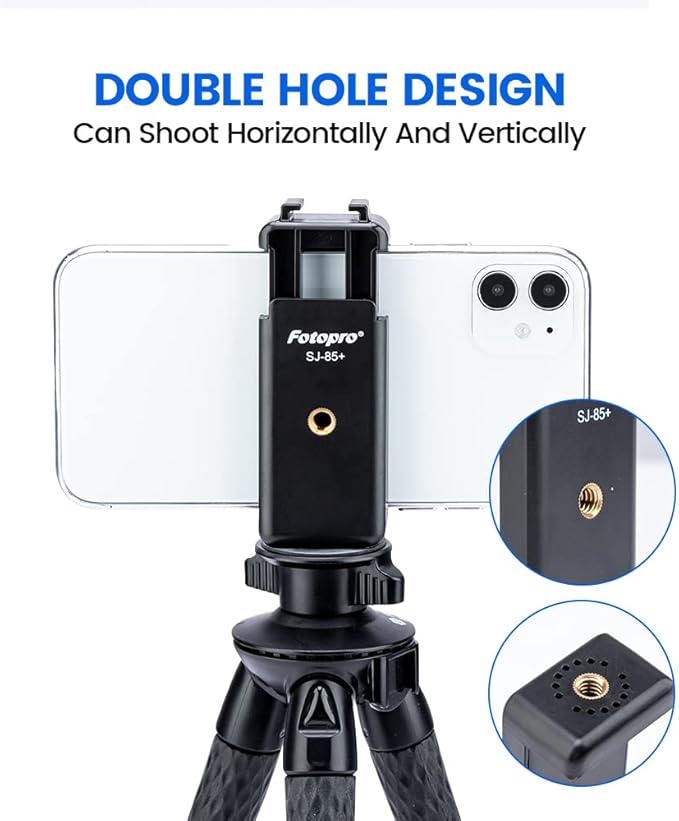 Fotopro Phone Tripod Mount Cold Shoe Universal Cell Phone Holder Claw Clip for Monopod Selfie Stick Desktop Tripod Video Vlogging Photograph
