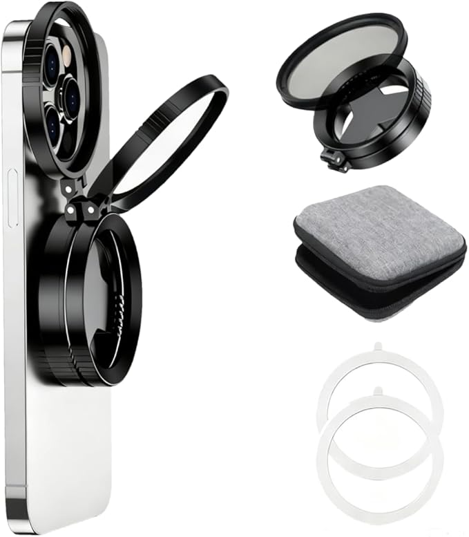 Magnetic CPL Filter for iPhone, 52mm Polarizing Filter, Circular Polarized Lens Filter with Foldable Stand, Rotatable Polarizer Filter Compatible with iPhone 17/16/15/14/13 and Smartphone
