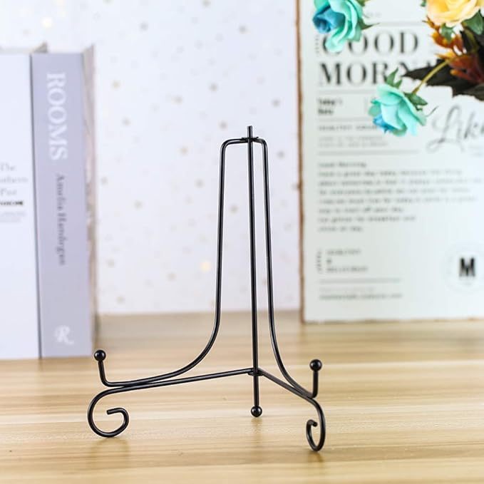 Artliving (4 pack) 8" Iron Display Stand, Black Iron Easel Plate Display Photo Holder Stand, Displays Picture Frames, Cookbooks, Decorative Plates, Tablets and Art