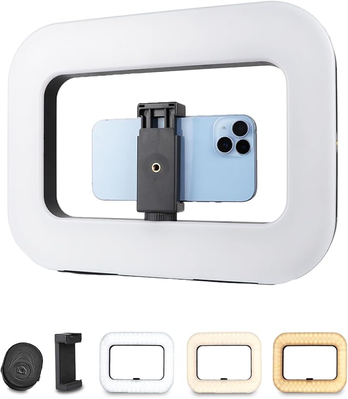 Smartphone Video Rig with Light, Handheld Ring Selfie Light Kit, LED Mobile Video Stabilizer with Built-in 8000mAh Battery for Camera, Smartphone, YouTube, TikTok Video Recording, Makeup