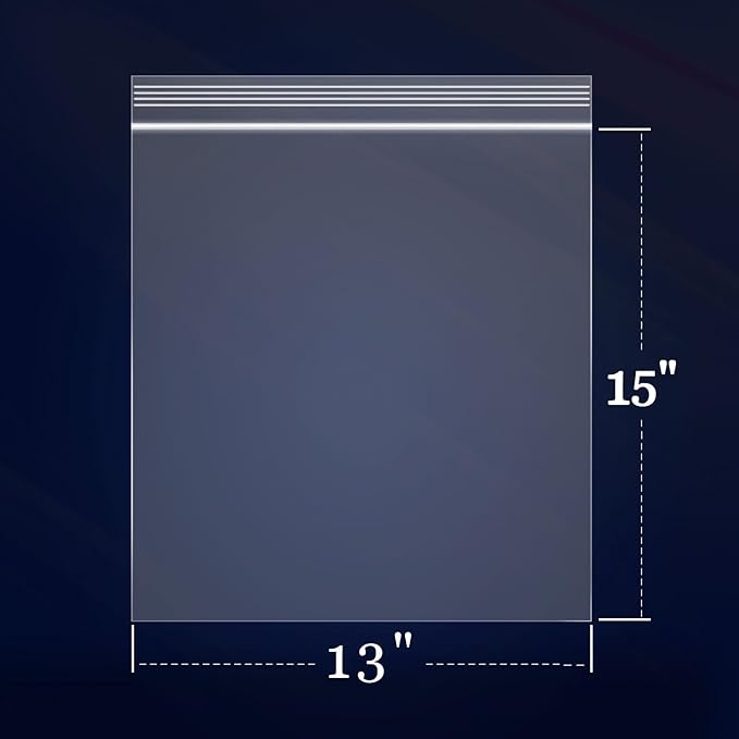 iMailer - 100 Count - 13" x 15" Clear Reclosable Zip Plastic Poly Bags - 2 Gallon Zip Bags for Clothing, T-Shirts, Pants
