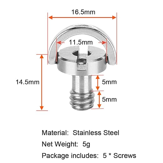 Stainless Steel D Shaft D-Ring 1/4 Inch Camera Screw Tripod Mounting Screw Quick Release Plate Thumb Screw Adapter for Camera Tripod Monopod Quick Release Plate