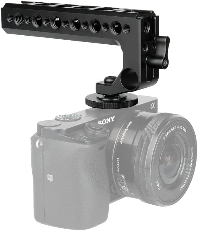NICEYRIG Hot Shoe Top Handle Grip DSLR Camera Handgrip with 15mm Rod Clamp, Cold Shoe Mounts Applicable for Panasonic Lumix GH5/G9/G95/G85, Sony A6600/A6100/A6400/A6500-192