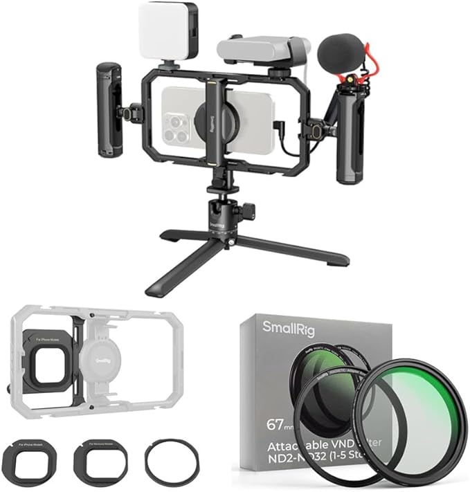 Bundle: SmallRig All-in-One Universal Quick Release Phone Video Rig Kit Pro 4704+67mm Magnetic Filter Ring Adapter 4843+67mm Magnetic Variable ND Filter ND2-ND32 (1-5 Stops) 4581
