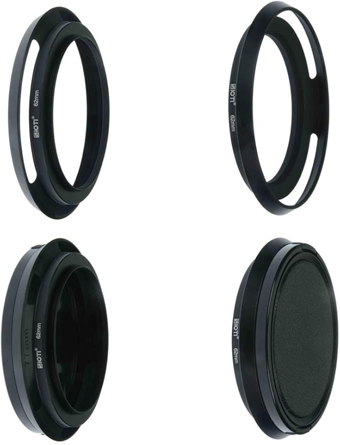 SIOTI 62mm Lens Hood, Oxidation Matte Anti Reflective Treatment, Aluminum Alloy, with 1 * 77mm Lens Cap, Compatible with Sony/Canon/Nikon/Fuji etc >24mm Camera Lens