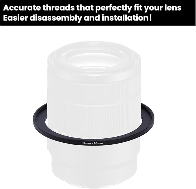 Metal Step Up Ring Filter Adapter - 82mm to 95mm - Metal Ring Step Up Rings Adapter Filter Compatible with All 95mm UV, CPL, ND, Lens Hood, Threaded Lens ect