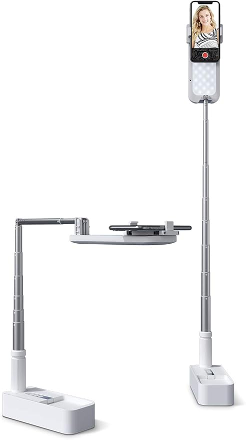 Viozon Extendable Selfie Stand 360° Rotation with Phone Holder, Rechargeable Wireless Foldable 7 Brightness LED Light for Live Streaming/YouTube/Tiktok/Video Recording/Photography/Reading (V6W)