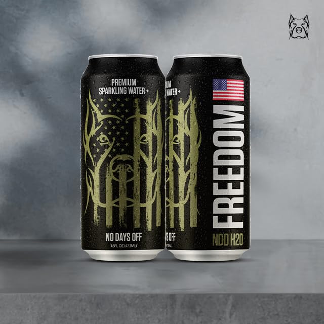 NO DAYS OFF Premium Sparkling Water+ Limited FREEDOM Edition - 12 Pack, 16 fl oz Can - Ultra-Purified Reverse Osmosis with MORE Bubbles, American Sourced-Filled-Packaged, Served in BPA-free Cans