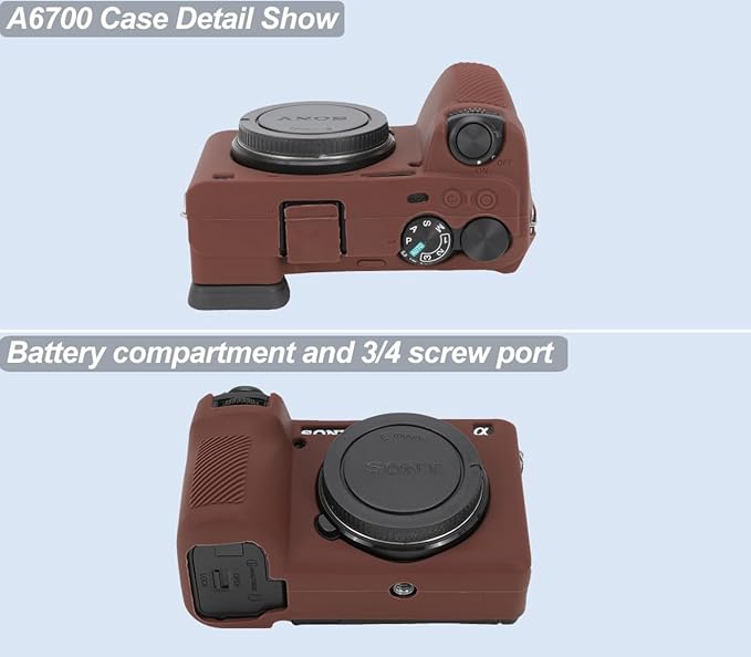 Pocoukate Case for Sony Alpha 6700 Camera, Soft Silicone Protective Cover Skin with A6700 Screen Protector Accessories for Sony Alpha 6700 Camera Silicone Case - Coffee