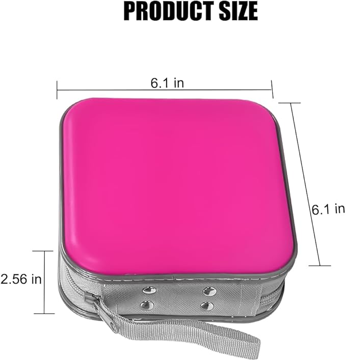 Car CD Case, 48 Capacity Hard Plastic & Non-Woven Fabric Vehicle DVD Case Holder with Zipper, Portable Automotive Disc Wallet Storage Organizer Binder for Travel, Universal Fit (Rose Red)