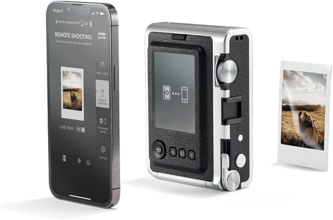 FUJIFILM INSTAX Mini EVO Hybrid Instant Camera Black + Fuji Instax Film 20 Sheet + Custom Case & Album 32GB Micro SD Memory Card Accessory Bundle