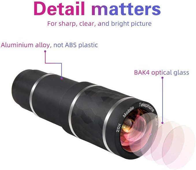 Phone Camera Lens Kit for iPhone, Android, 20X Telephoto Zoom Lens, Phone Wide Angle & Macro Lens, Fisheye, CPL Lenses Compatible with iPhone 12 11 X Xs XR 8 7 6 Plus Samsung and Other Smartphone