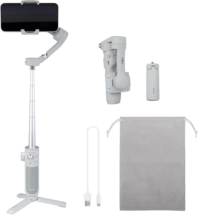 FeiyuTech VB4 3-Axis Phone Gimbal Stabilizer for iPhone & Android, Foldable Portable Smartphone Gimbal with Tripod & Extension Rod for Vlogging, TikTok, YouTube, Travel