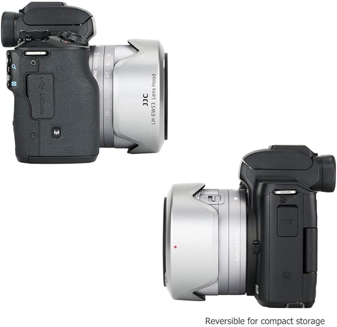 JJC Camera Lens Hood Shade for Canon EF-M 15-45mm f/3.5-6.3 is STM & RF-S 18-45mm f/4.5-6.3 is STM Lens on Canon EOS R100 R50 M50 M50 Mark II M5 M6 Mark II M200 M100 Replaces Canon EW-53 Hood-Sliver