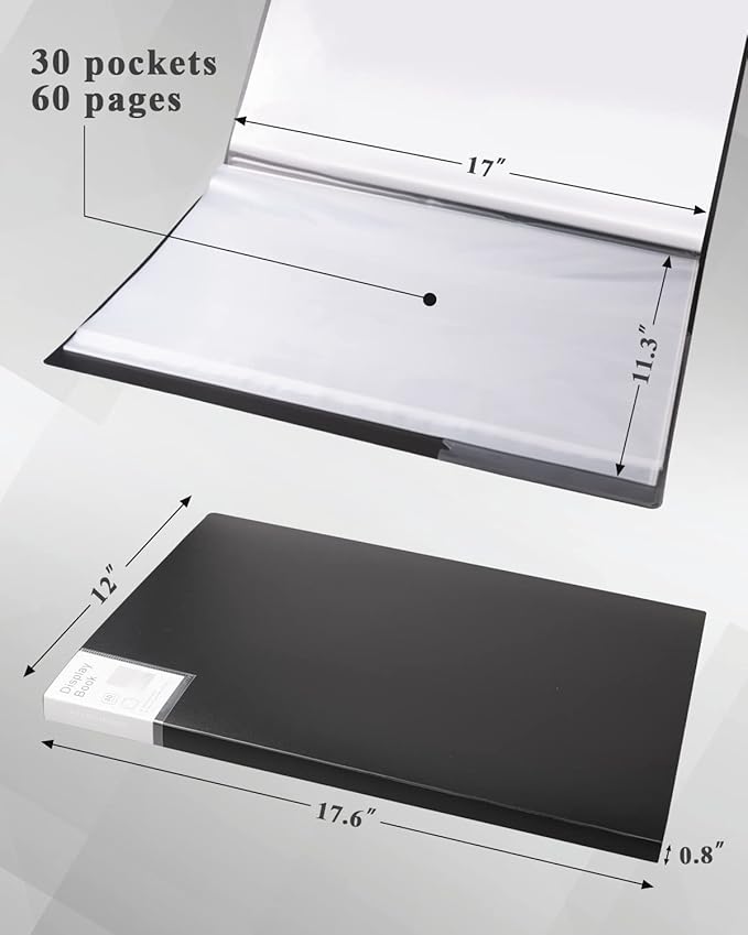 Premium Art Portfolio 3 Packs 11"x17" Presentation Book - Black Folder with Plastic Sleeves for Artwork Professional Display Book for Artists and Creatives