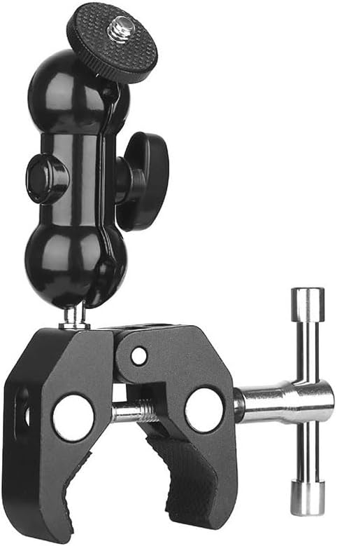 Camera Super Clamp Mount (w/ 1/4 and 3/8 Thread) and Double Ball Head Hot Shoe Mount Magic Arm Adapter for DSLR Camera/Camera Cage/LED Light/Flash Light/Action Camera