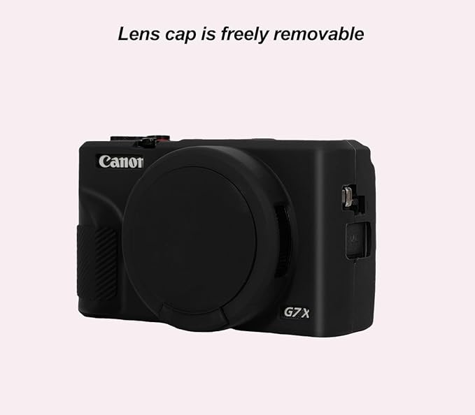 Pocoukate Case for Canon G7X Mark III Camera, Soft Silicone Protective Cover Skin with Removable Lens Cover for Powershot G7X Mark iii, Silicone Case with G7X3 Screen Protector Accessories - Black