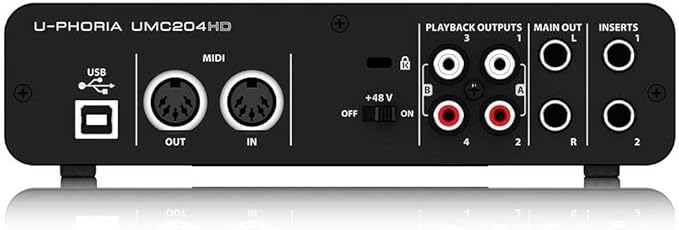 Behringer UMC204HD Audiophile 2x4, 24-Bit/192 kHz USB Audio/MIDI Interface with Midas Mic Preamplifiers | For Recording Microphones and Instruments