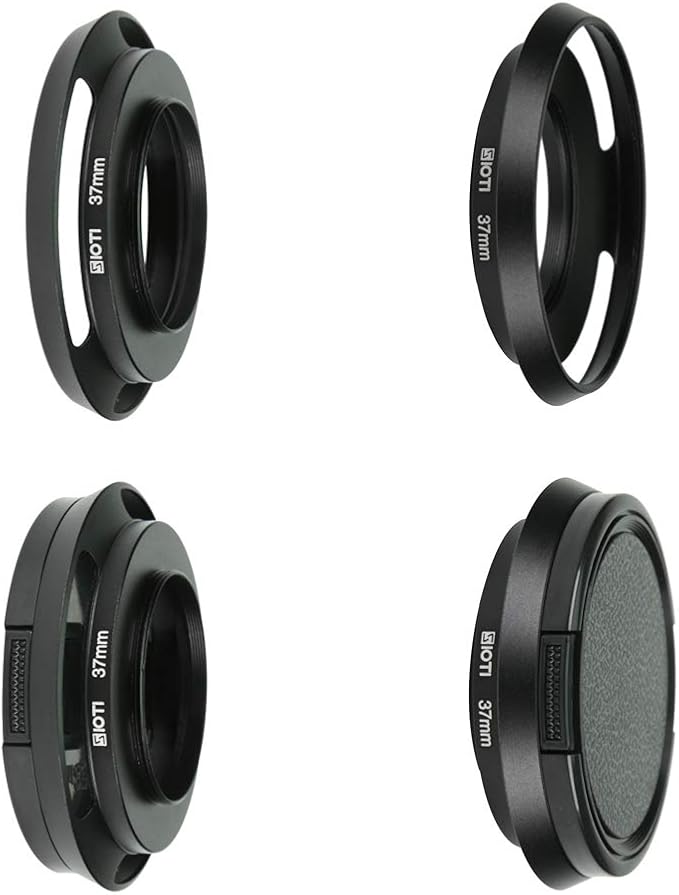 SIOTI 37mm Lens Hood, Oxidation Matte Anti Reflective Treatment, Aluminum Alloy, with 1 * 58mm Lens Cap, Compatible with Sony/Canon/Nikon/Fuji etc >24mm Camera Lens