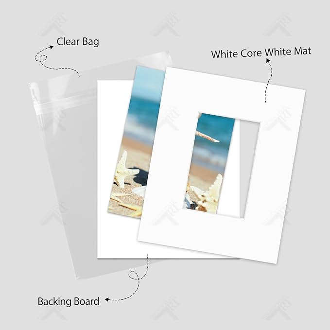 Golden State Art, Acid Free, Pack of 5, 8x10 White Picture Mats Mattes with White Core Bevel Cut for 4x6 Photo + Backing + Bags