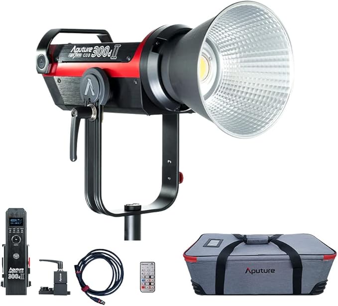 Aputure 300D Mark II C300d II Led Video Light V Mount CRI97+ TLCI97+ 55000lux@0.5M 5500k Sidus Link App Control 8 Lighting Effects Wireless Remote Control with Carrying Bag and Ginisfoto Cloth1