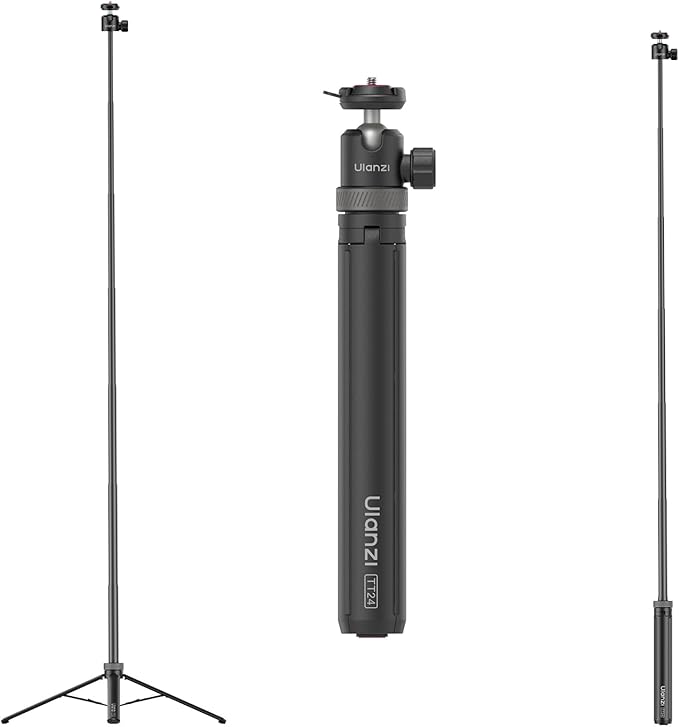ULANZI TT24 CKa Quick-Release Selfie Stick Tripod with One-Touch Opening, 59" Extension Pole Adjustable Handle Grip with Ball Head, Compatible for Cameras, Insta360/GoPro/DJI, Action Camera, Phones