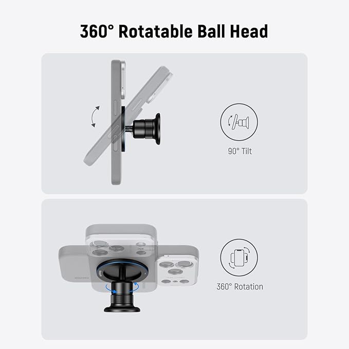 NEEWER Magnetic Phone Tripod Mount Compatible with MagSafe iPhone, Gym Golf Cart Phone Holder, 360° Ball Head Adapter Mount with Metal Ring & Detachable Base for Selfie Stick Tripod, PA072