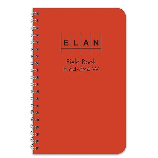 Elan Publishing Company E64-8x4W Wire-O Field Surveying Book 4 ⅞ x 7 ¼ Bright Orange Stiff Cover (Pack of 6)