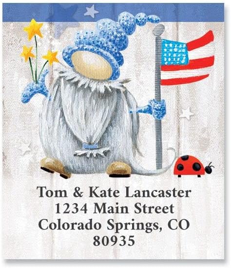 Colorful Images Patriotic Gnome Return Address Mailing Labels, Personalized in The USA with Names & Addresses, Set of 144 Self Adhesive, Easy Peel Flat Label Sheets, 1½” x 1¾”, 1 Design