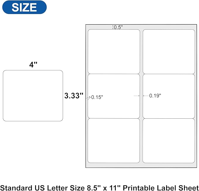 3 1/3" x 4" Printable Label White 500 Sheets, Sticker Label Paper for Laser and Inkjet Printers Compatible 5164 8164 Shipping Address Labels