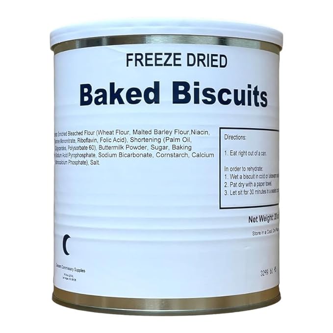Military Surplus Freeze Dried Real Baked Biscuits – #10 Can – 25+ Year Shelf Life – Ready to Eat Emergency Food – Survival, Camping, Hiking, Hunting Meals – Long-Term Storage 10–12 Biscuits – Pack of 1