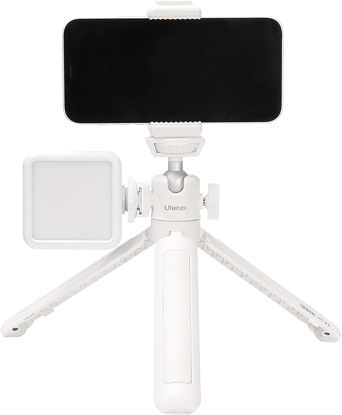 Ulanzi MT-42 Camera Tripod Mini Tabletop Tripod Selfie Stick with Cold Shoe,Travel Tripod for Phone 17 Canon G7X Mark III Sony ZV-1 RX100 VII A6600 Vlogging Filmmaking Live Streaming White