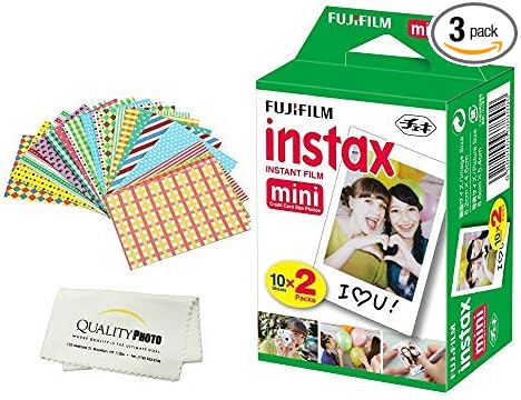 Fujifilm Instax Mini Instant Film Compatible with Instax Mini 8/9/11/12 Cameras – Includes Frame Stickers and Quality Photo Microfiber Cloth (20 Prints)